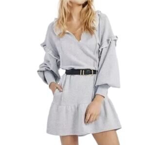 Something Navy Ruffle Sweatshirt Gray Dress XS NWT